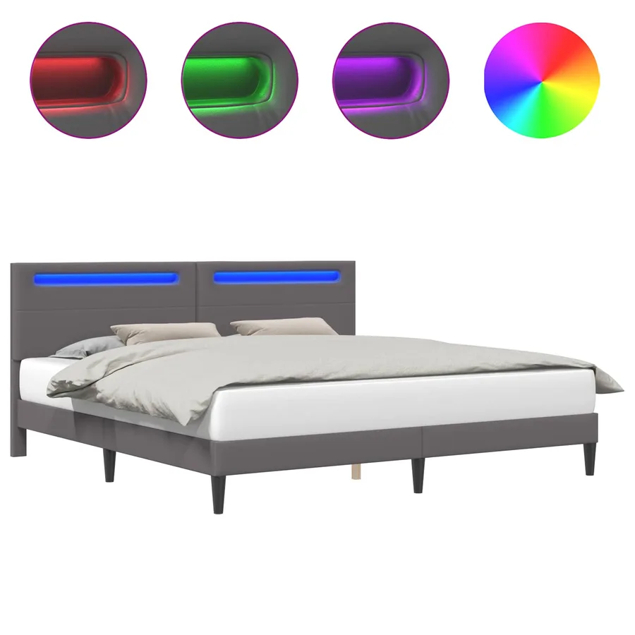 Cadre de lit avec bandes LED Gris 200 x 200 cm Simili cuir - 2