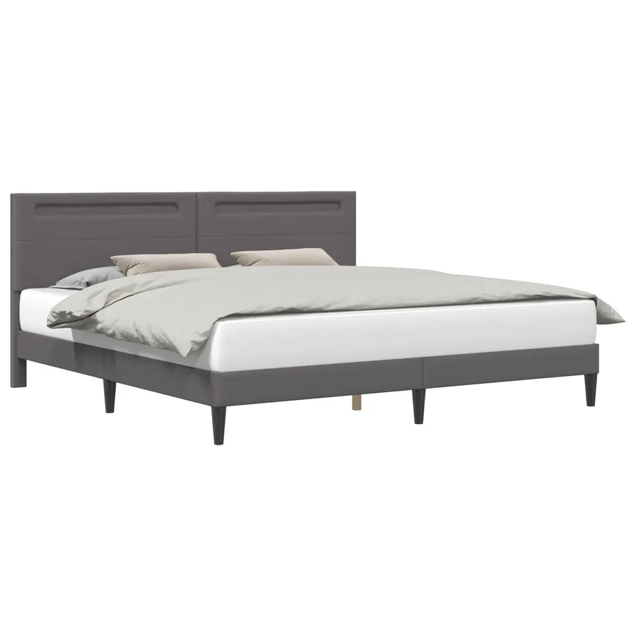 Cadre de lit avec bandes LED Gris 200 x 200 cm Simili cuir - 3
