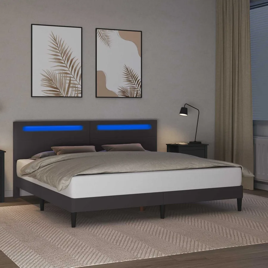 Cadre de lit avec bandes LED Gris 200 x 200 cm Simili cuir - 4