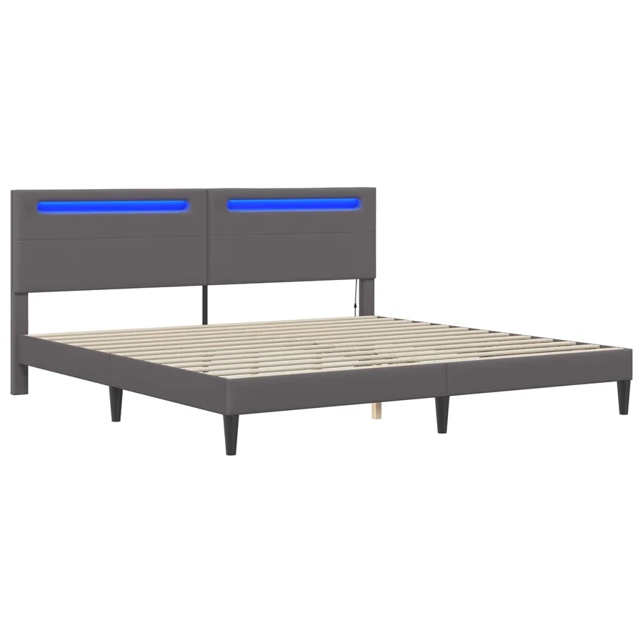 Cadre de lit avec bandes LED Gris 200 x 200 cm Simili cuir - 5