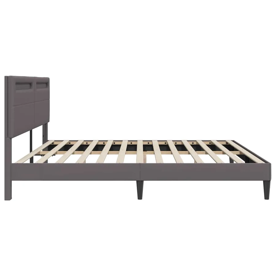 Cadre de lit avec bandes LED Gris 200 x 200 cm Simili cuir - 7