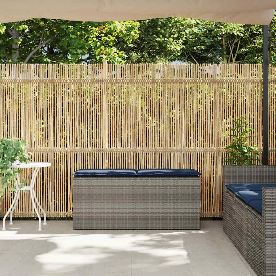 Banc de jardin avec coussin gris 110x40x44 cm résine tressée - 3