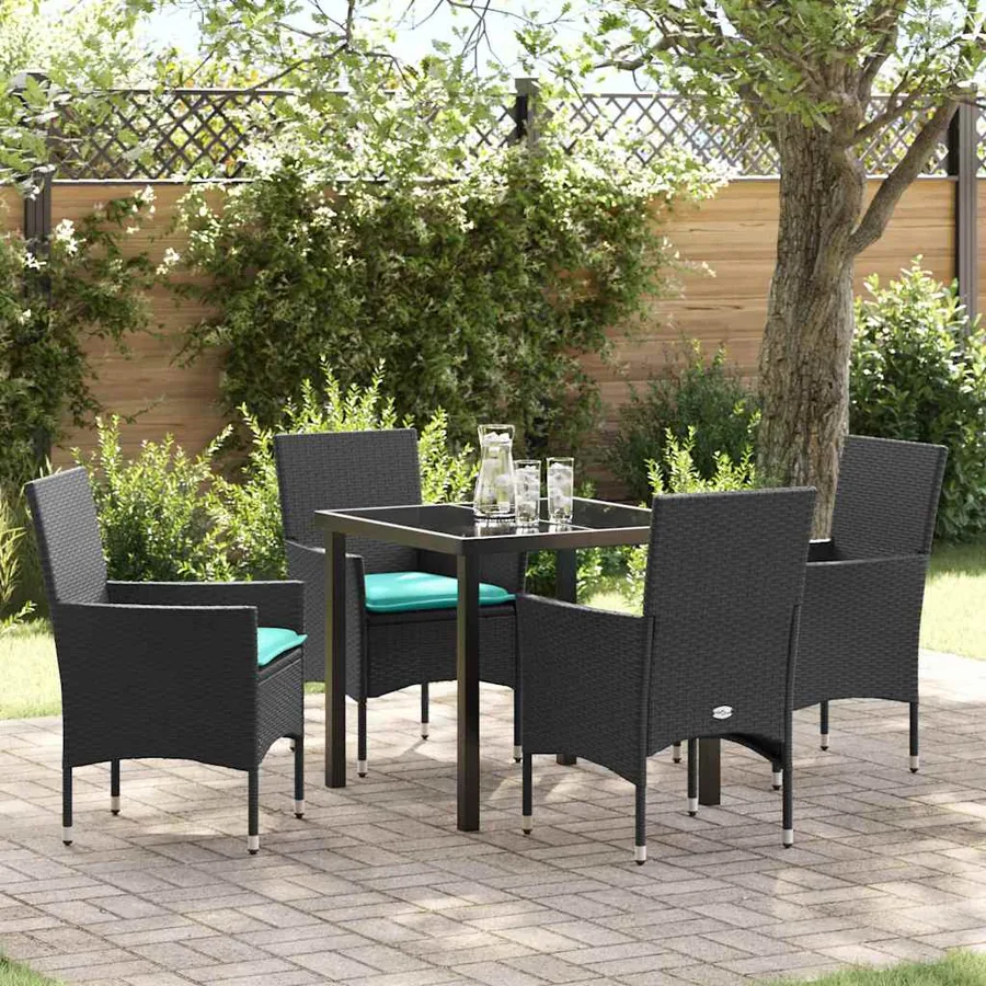 Ensemble table et chaises avec coussin 5 pcs Noir Rotin PE
