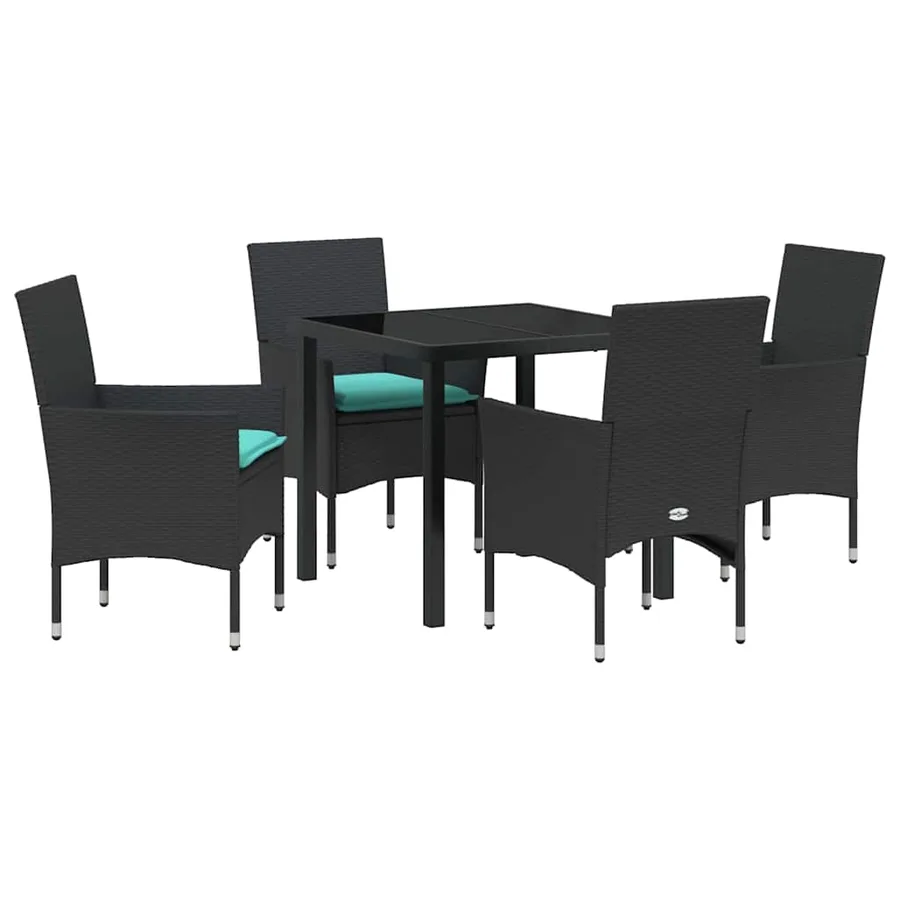Ensemble table et chaises avec coussin 5 pcs Noir Rotin PE - 2