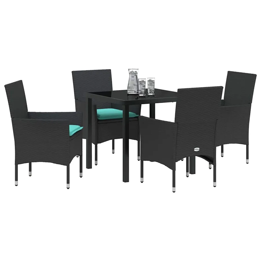 Ensemble table et chaises avec coussin 5 pcs Noir Rotin PE - 3
