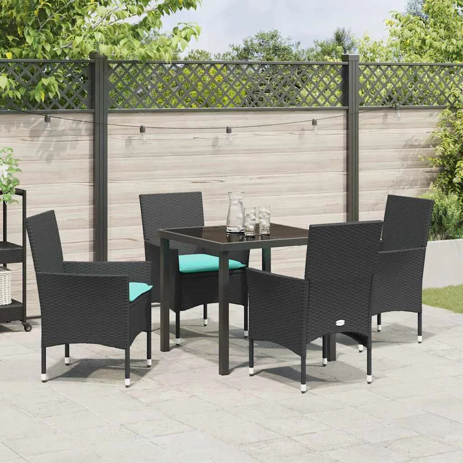 Ensemble table et chaises avec coussin 5 pcs Noir Rotin PE - 4