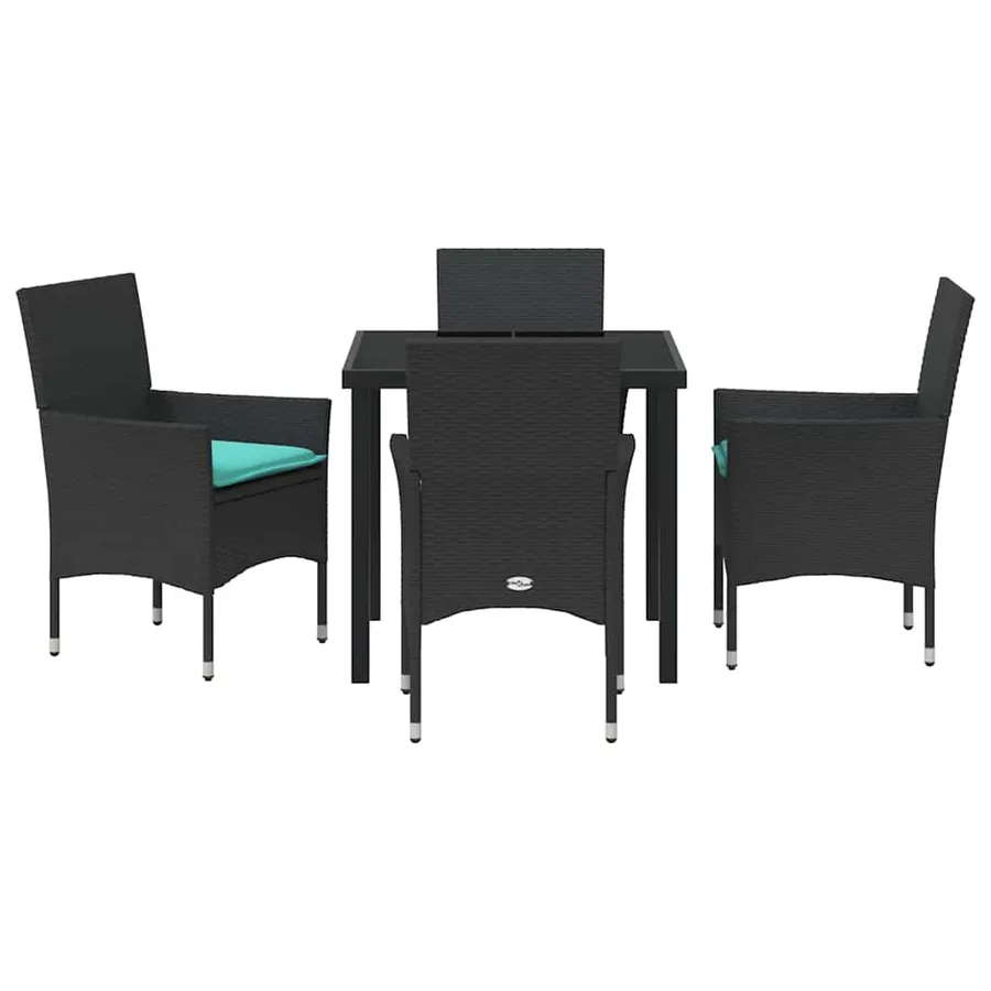 Ensemble table et chaises avec coussin 5 pcs Noir Rotin PE - 7