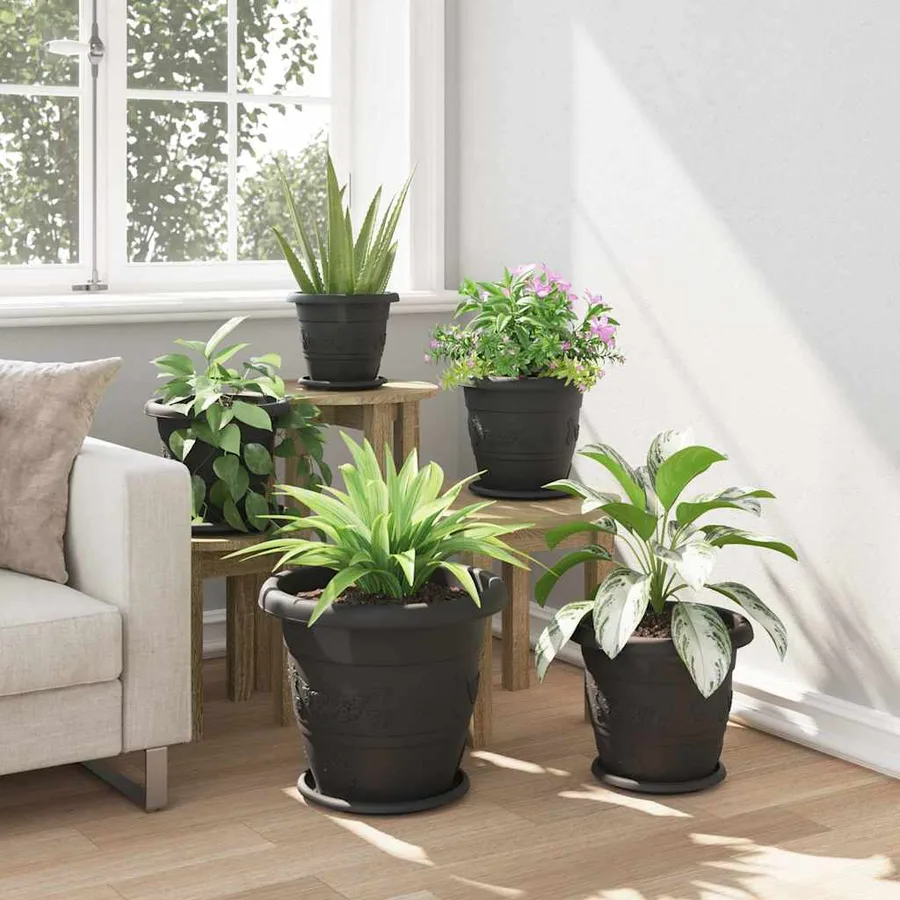 Plateau à fleurs rond 24 pcs Noir Ø 27 x 2,5 cm Plastique - 4