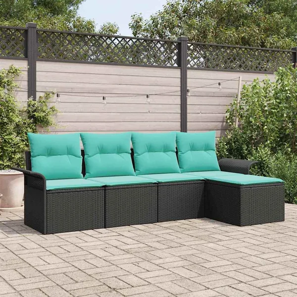 Ensemble de canapé de jardin avec coussin 5 pcs Noir polyrotin