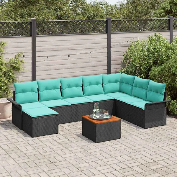 Ensemble de canapé de jardin avec coussin 9 pcs Noir polyrotin