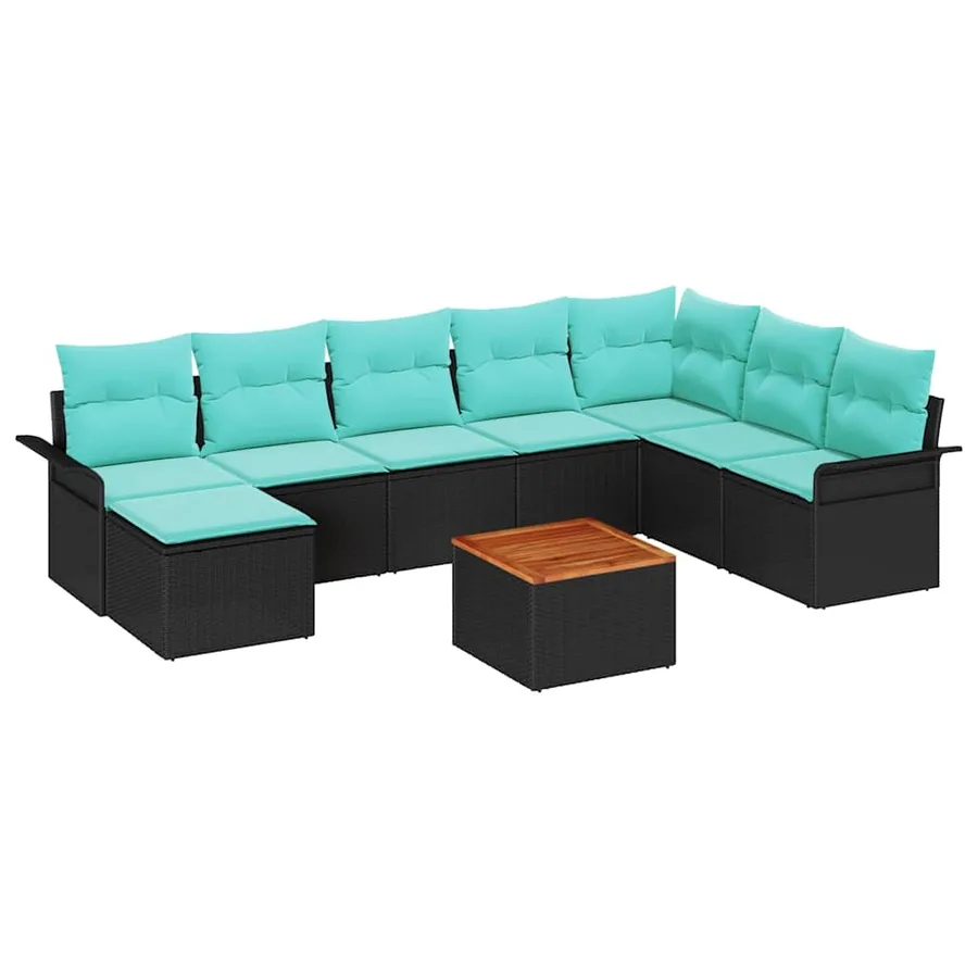 Ensemble de canapé de jardin avec coussin 9 pcs Noir polyrotin - 2