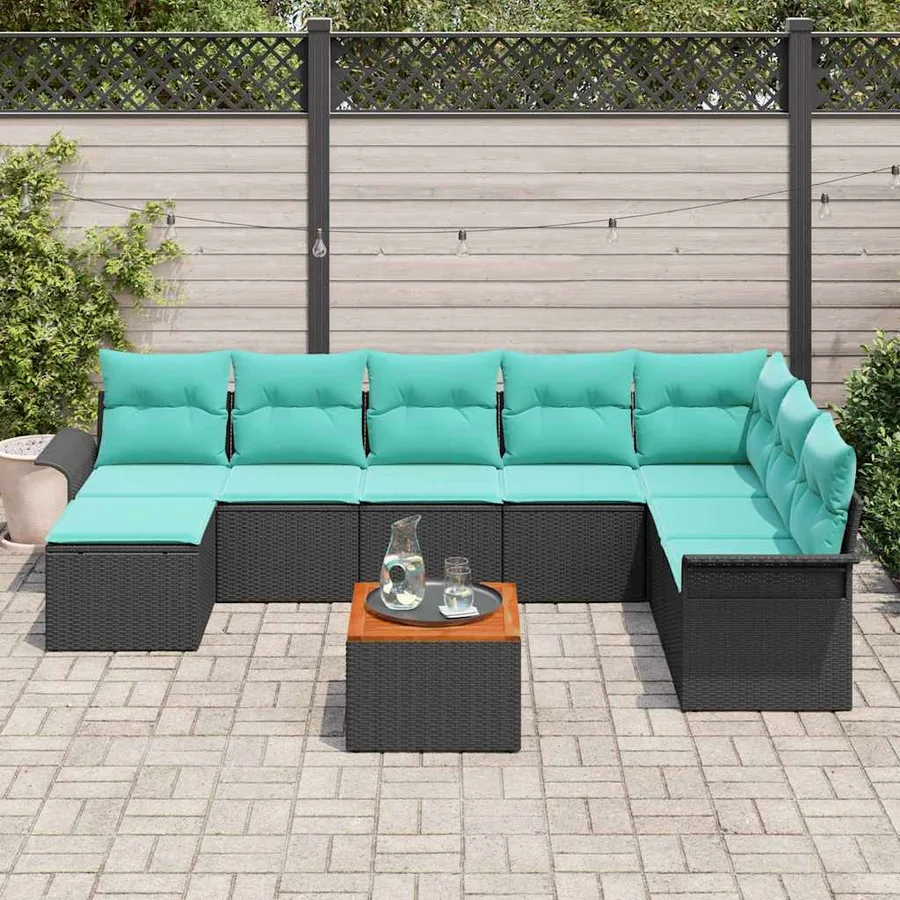 Ensemble de canapé de jardin avec coussin 9 pcs Noir polyrotin - 3