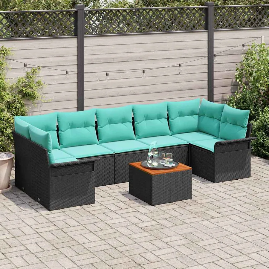 Ensemble de canapé de jardin avec coussin 8 pcs Noir polyrotin
