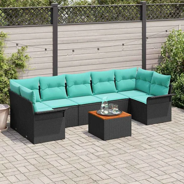 Ensemble de canapé de jardin avec coussin 8 pcs Noir polyrotin