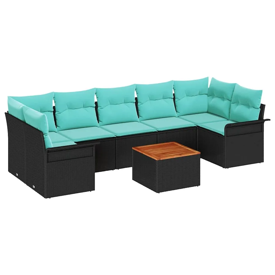 Ensemble de canapé de jardin avec coussin 8 pcs Noir polyrotin - 2