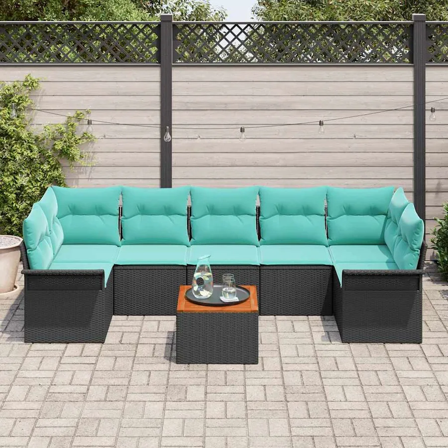 Ensemble de canapé de jardin avec coussin 8 pcs Noir polyrotin - 3
