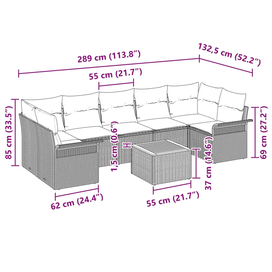 Ensemble de canapé de jardin avec coussin 8 pcs Noir polyrotin - 9