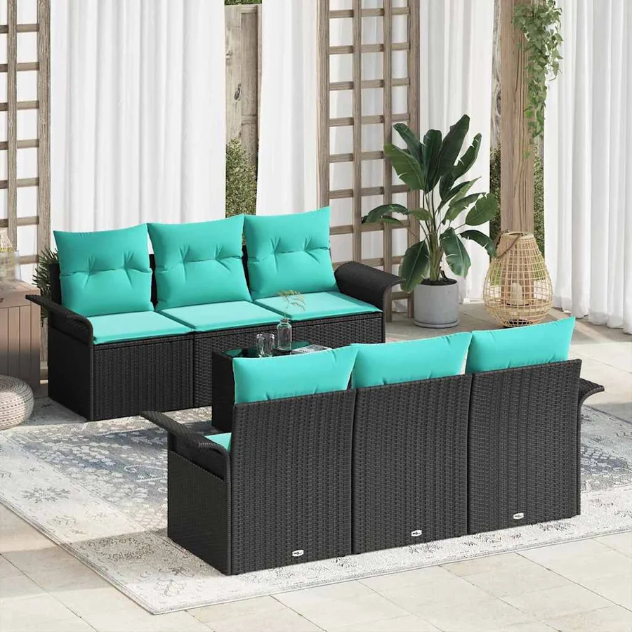 Ensemble de canapé de jardin avec coussin 7 pcs Noir polyrotin