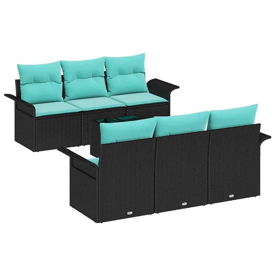 Ensemble de canapé de jardin avec coussin 7 pcs Noir polyrotin - 2