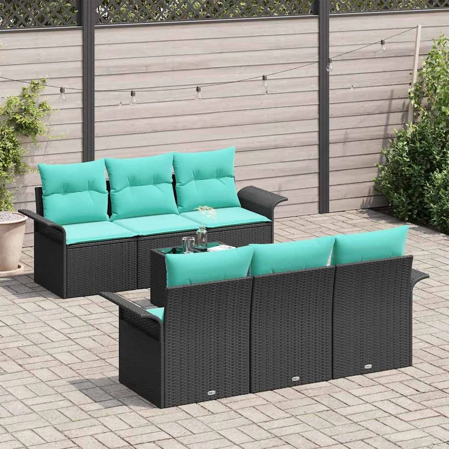 Ensemble de canapé de jardin avec coussin 7 pcs Noir polyrotin - 3