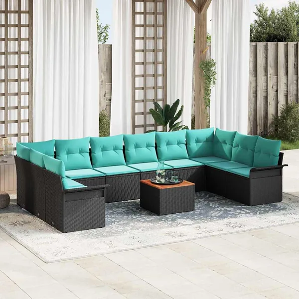 Ensemble de canapé de jardin avec coussin 11 pcs Noir polyrotin