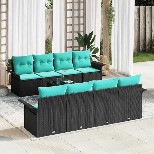 Ensemble de canapé de jardin avec coussin 9 pcs Noir polyrotin