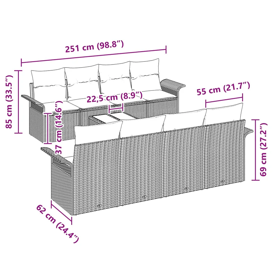Ensemble de canapé de jardin avec coussin 9 pcs Noir polyrotin - 11