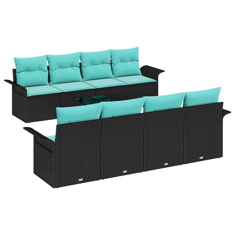 Ensemble de canapé de jardin avec coussin 9 pcs Noir polyrotin - 2