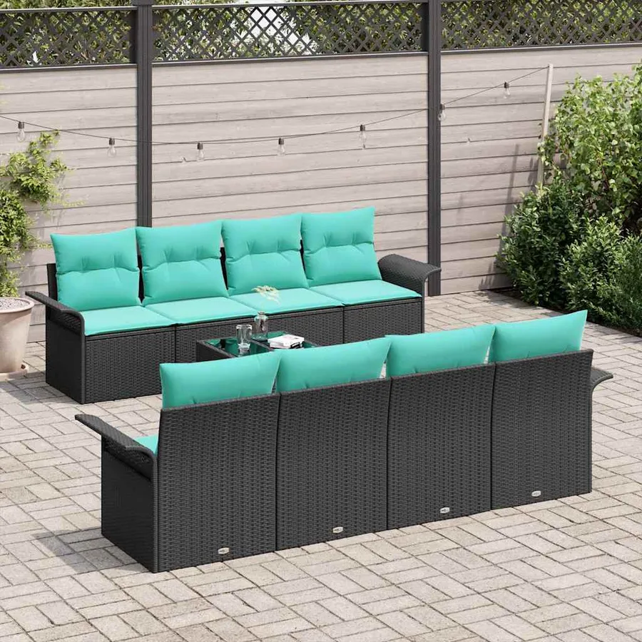 Ensemble de canapé de jardin avec coussin 9 pcs Noir polyrotin - 3