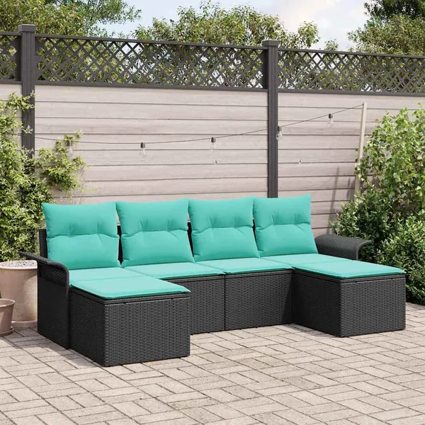 Ensemble de canapé de jardin avec coussin 6 pcs Noir polyrotin