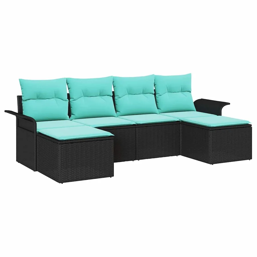 Ensemble de canapé de jardin avec coussin 6 pcs Noir polyrotin - 2