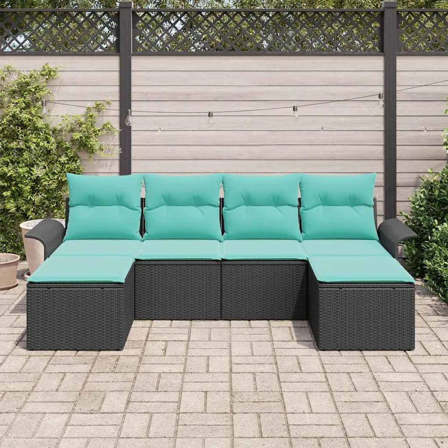 Ensemble de canapé de jardin avec coussin 6 pcs Noir polyrotin - 3