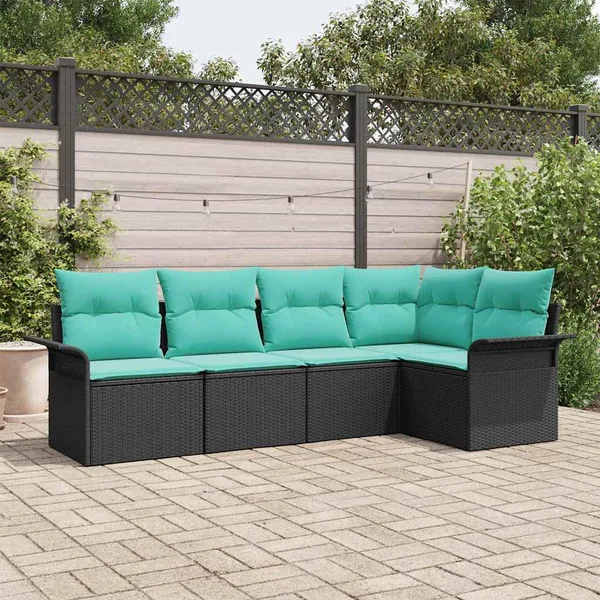 Ensemble de canapé de jardin avec coussin 5 pcs Noir polyrotin