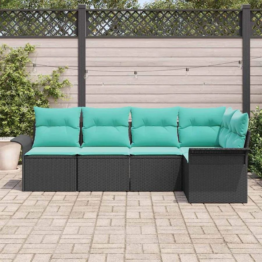 Ensemble de canapé de jardin avec coussin 5 pcs Noir polyrotin - 3