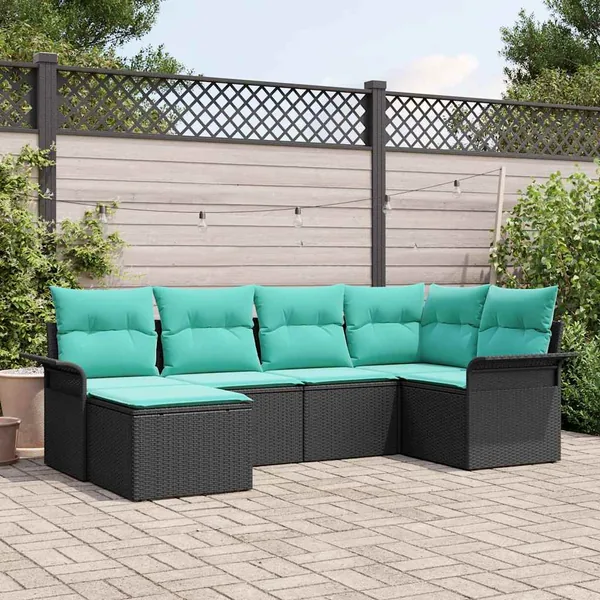 Ensemble de canapé de jardin avec coussin 6 pcs Noir polyrotin