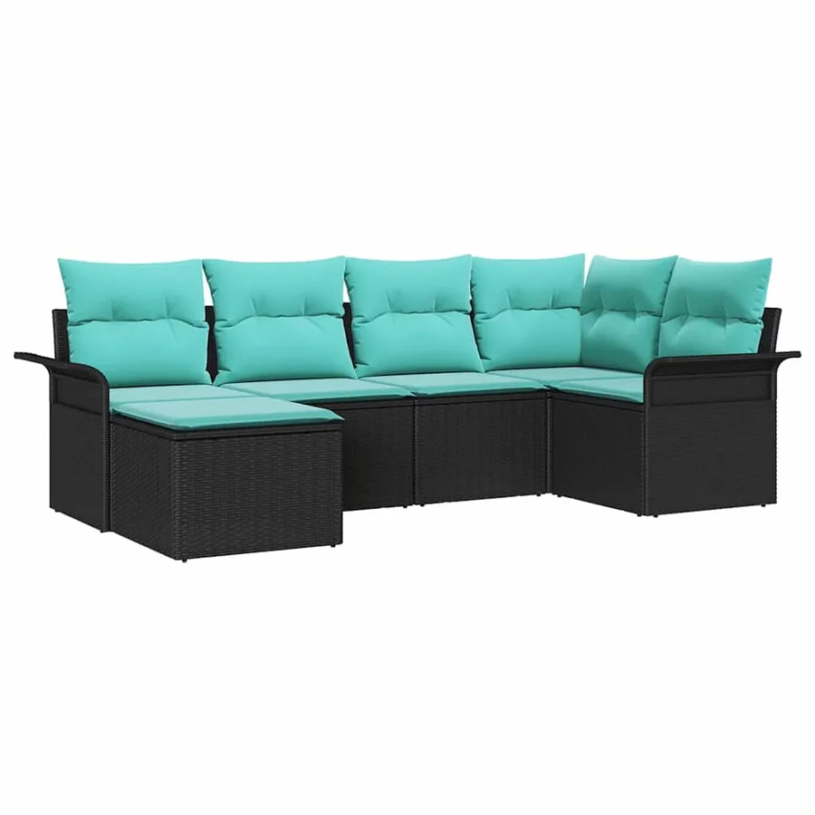 Ensemble de canapé de jardin avec coussin 6 pcs Noir polyrotin - 2