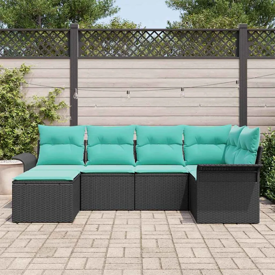 Ensemble de canapé de jardin avec coussin 6 pcs Noir polyrotin - 3