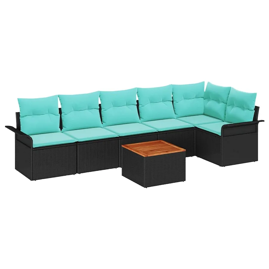 Ensemble de canapé de jardin avec coussin 7 pcs Noir polyrotin - 2