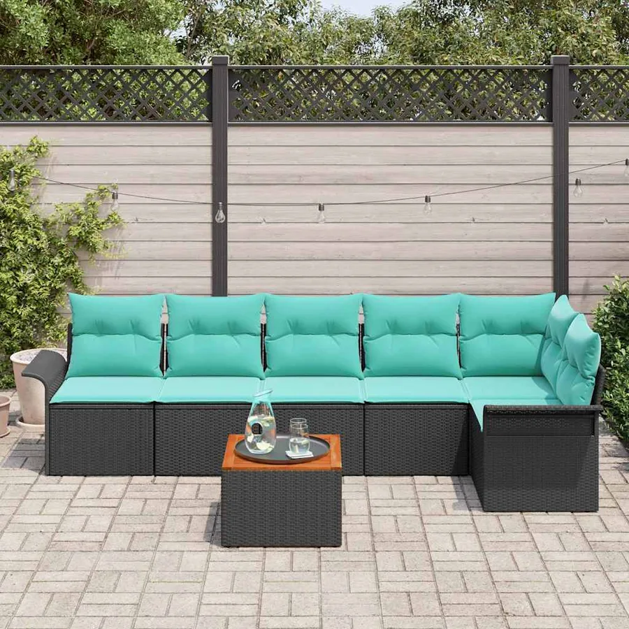 Ensemble de canapé de jardin avec coussin 7 pcs Noir polyrotin - 3