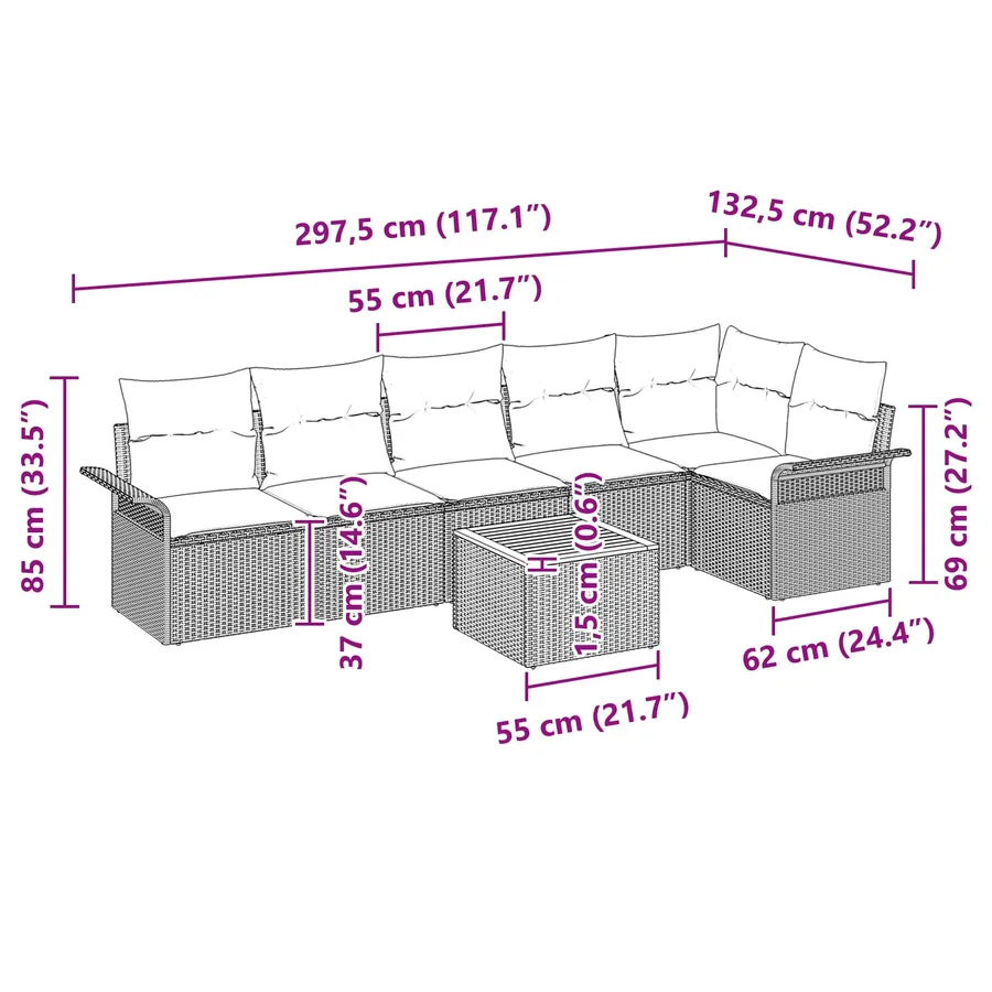 Ensemble de canapé de jardin avec coussin 7 pcs Noir polyrotin - 9