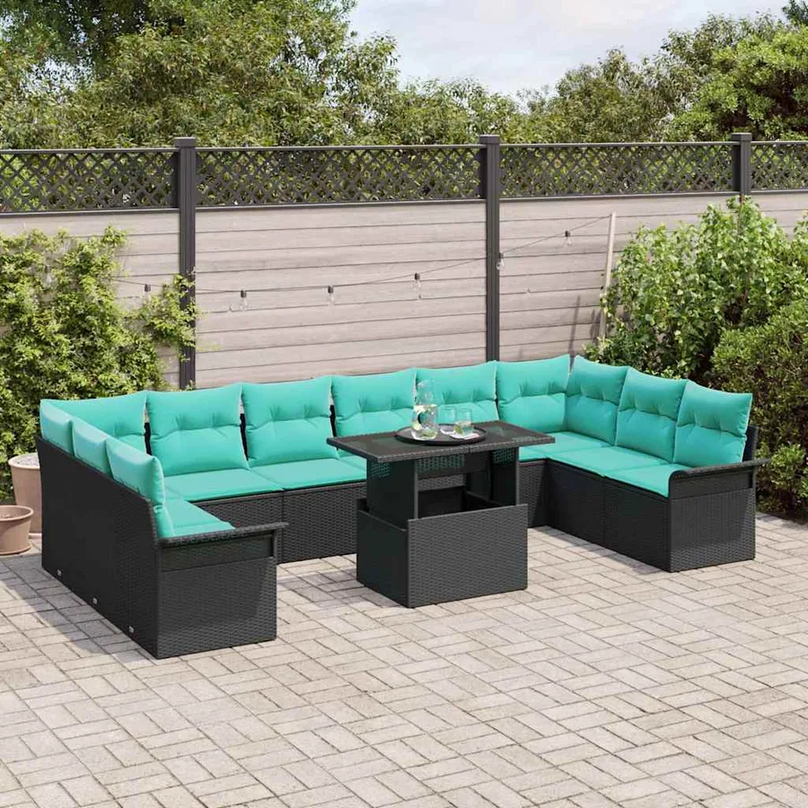Ensemble de canapé de jardin 11 pcs Noir Poly rotin - 3
