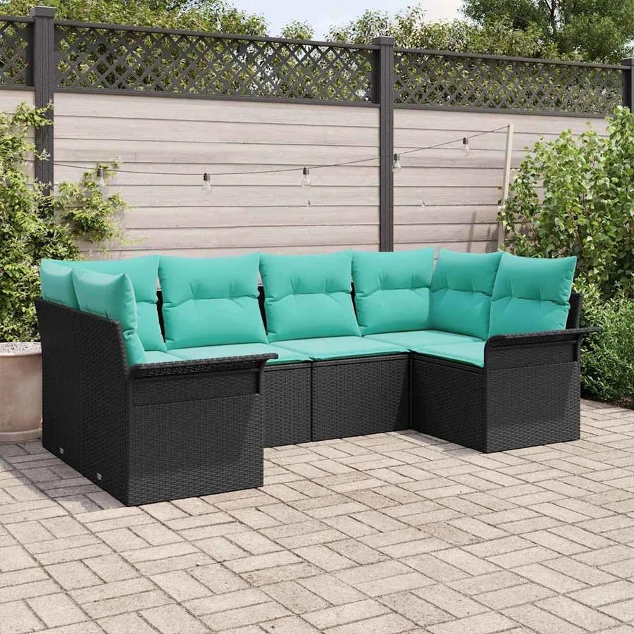 Ensemble de canapé de jardin avec coussin 6 pcs Noir Poly rotin
