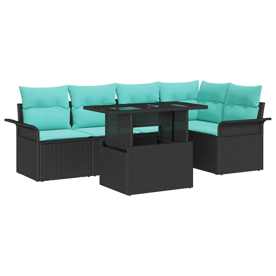 Ensemble de canapé de jardin avec coussin 6 pcs Noir Poly rotin - 2