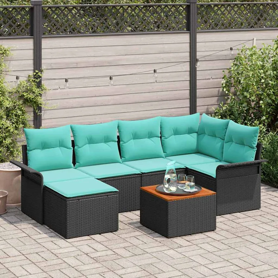 Ensemble de canapé de jardin avec coussin 7 pcs Noir polyrotin