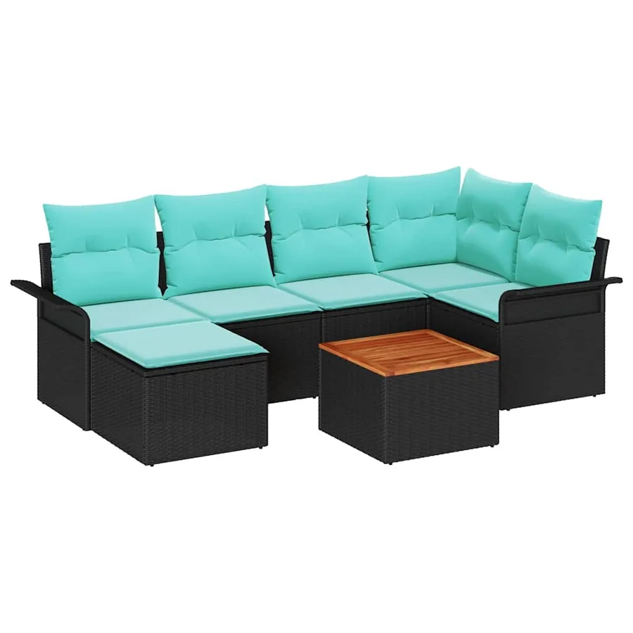 Ensemble de canapé de jardin avec coussin 7 pcs Noir polyrotin - 2