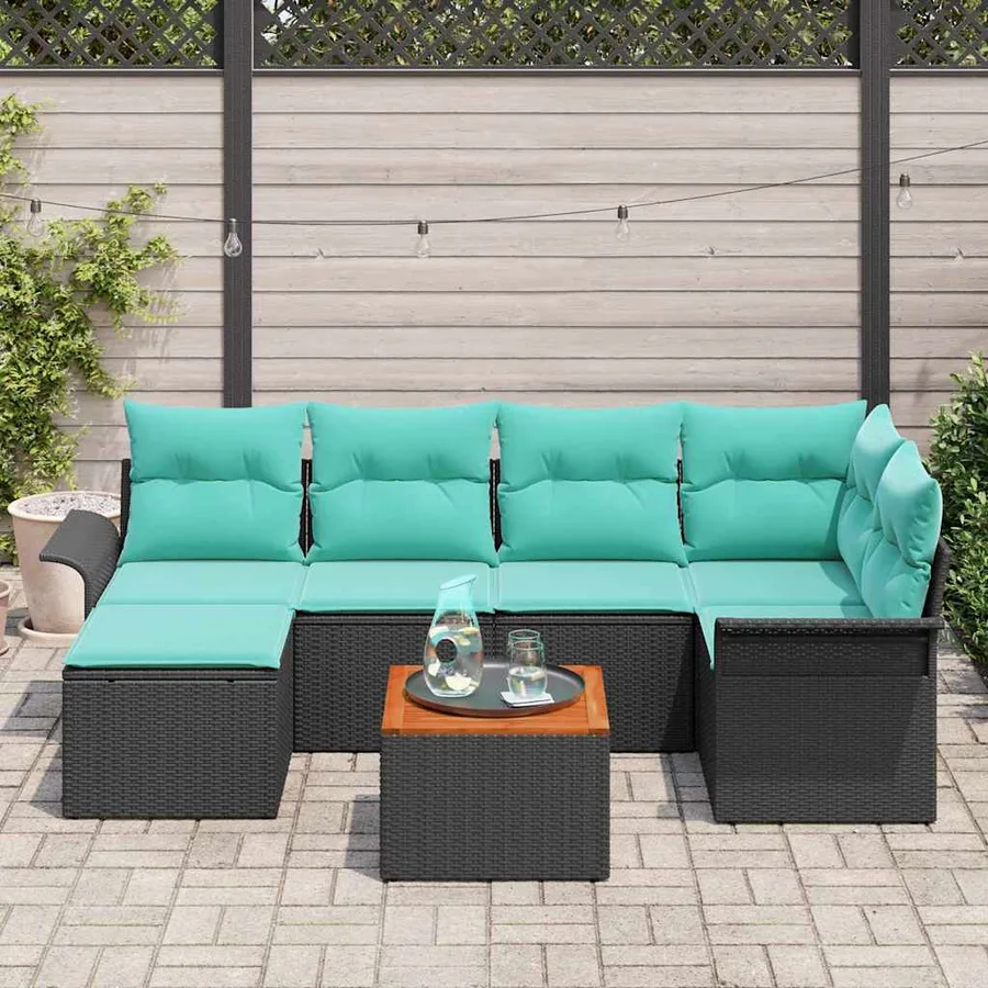 Ensemble de canapé de jardin avec coussin 7 pcs Noir polyrotin - 3