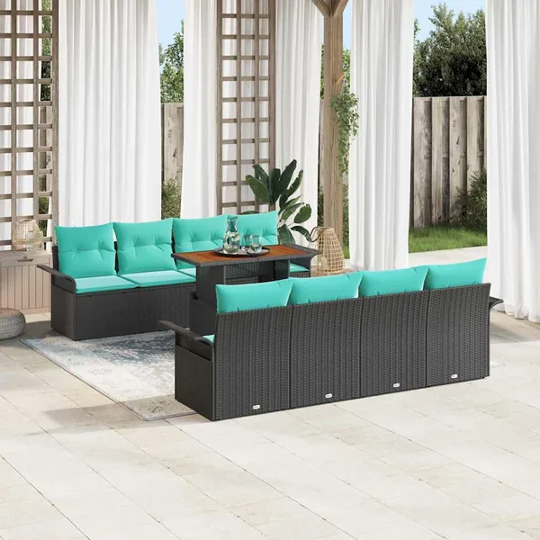 Ensemble de canapé de jardin avec coussin 7 pcs Noir et bleu