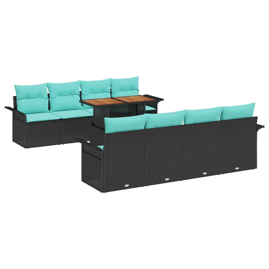 Ensemble de canapé de jardin avec coussin 7 pcs Noir et bleu - 2