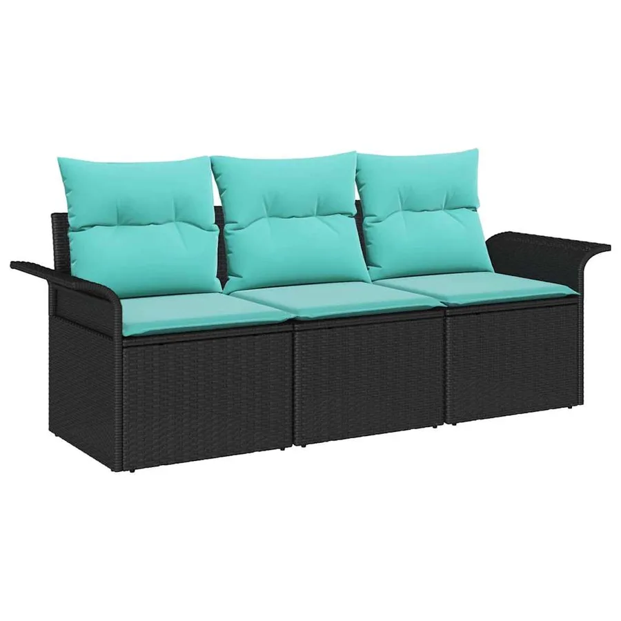 Ensemble de canapé de jardin avec coussin 3 pcs Noir Poly rotin - 2