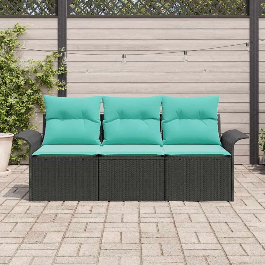 Ensemble de canapé de jardin avec coussin 3 pcs Noir Poly rotin - 3
